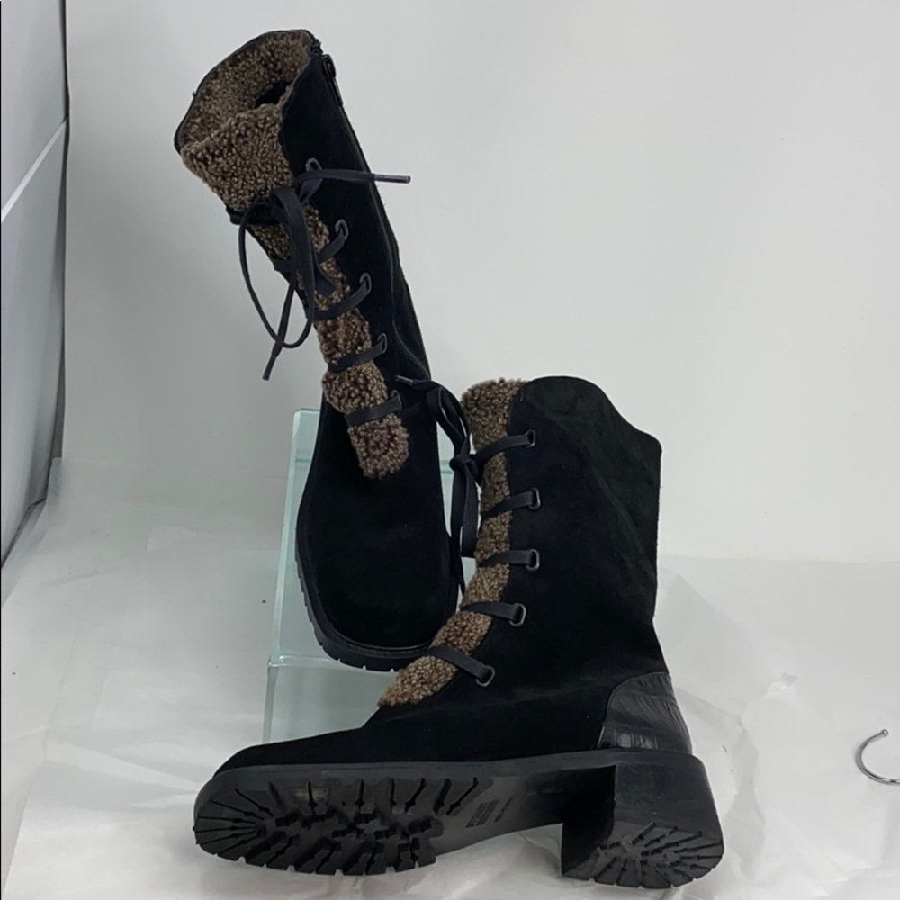 Stuart Weizman Sz 6B Black Suede Shearling Boots - Picture 8 of 14